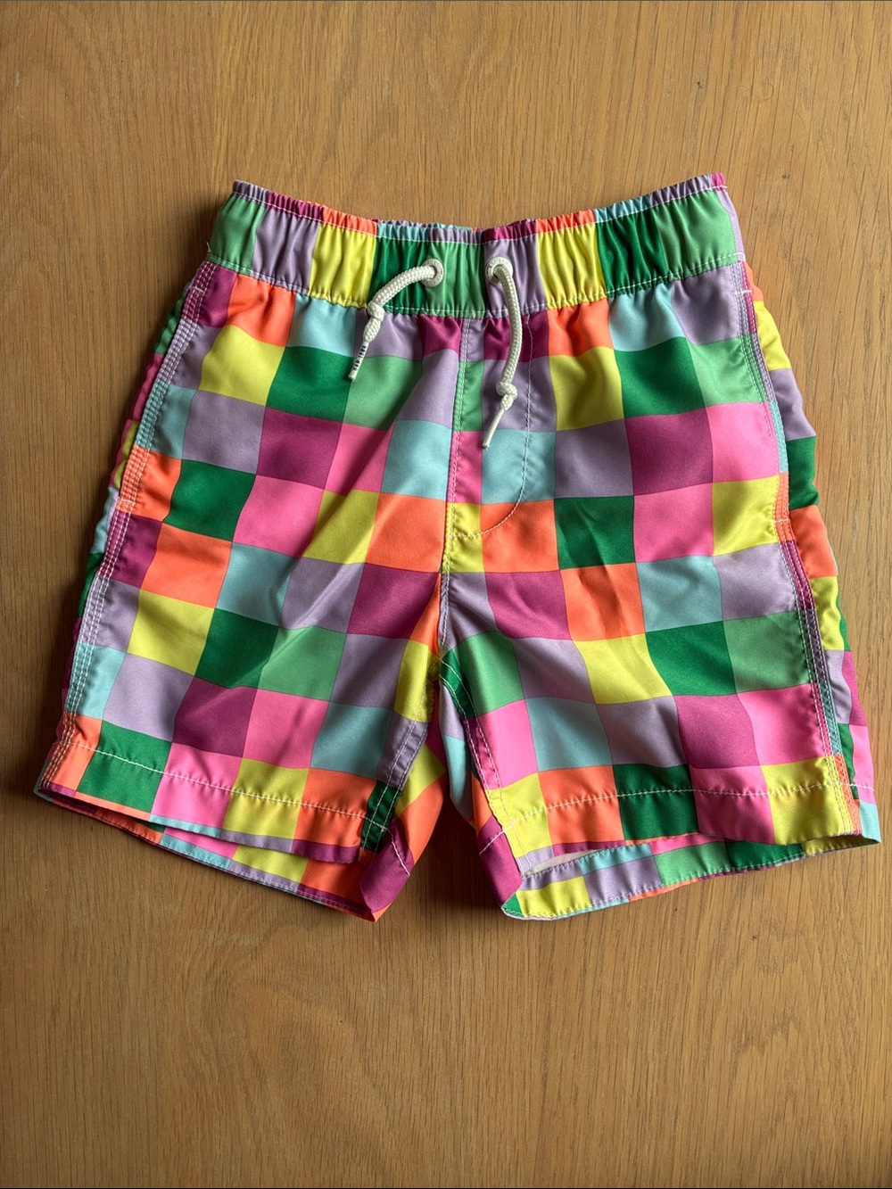 GAP rainbow Checkered Kids Swim Trunks